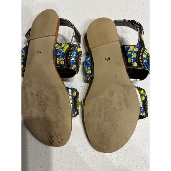 Naughty Monkey Silver Embellished Sandals Beaded Sequins Multicolor Resort 6 1/2 - Picture 8 of 10